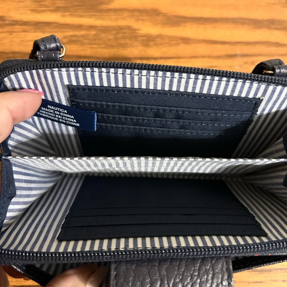 NWT Nautica Black Wristlet/Crossbody Strap/Red Logo Print/RFID Blocking Tech